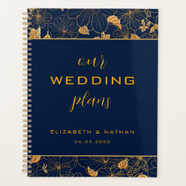 Luxury Gold Floral Navy Blue Hochzeitsplaner Planer