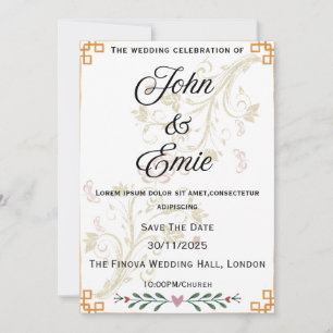Luxury Gold Floral Wedding Einladung