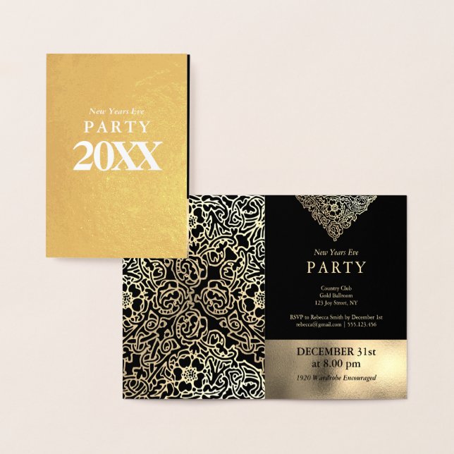 Luxury Gold Foil Black Nouvel An Invitations (Affichage)