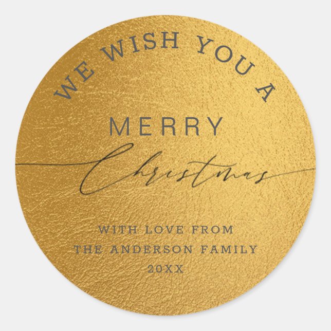 Luxury Gold Foil Chic Calligraphy Frohe Weihnachte Runder Aufkleber (Vorderseite)
