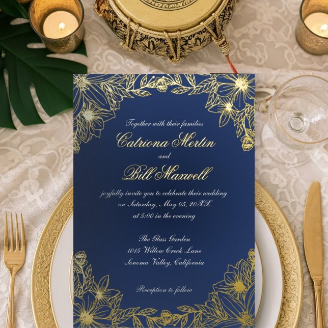 Luxury Gold Foil Floral Wedding Einladung (Von Creator hochgeladen)