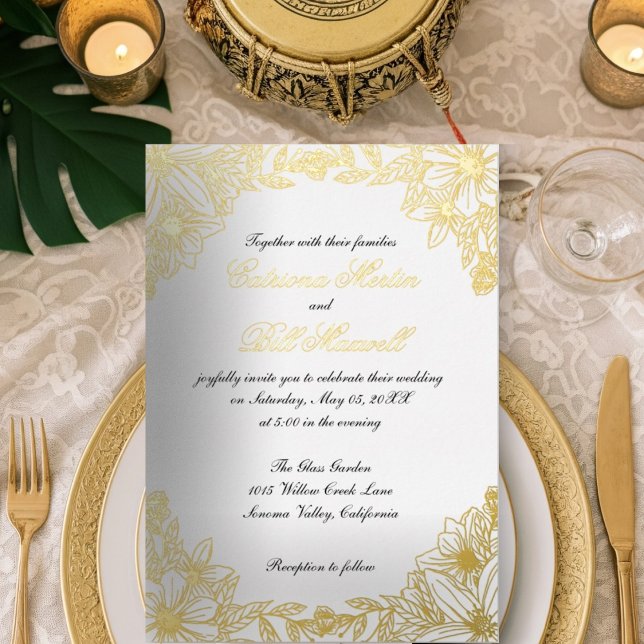 Luxury Gold Foil Floral Wedding Einladung (Von Creator hochgeladen)