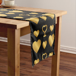 Luxury Gold Foil Hearts on Black  Kurzer Tischläufer