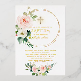 Luxury GOLD FOIL Pink Floral Taufe Folieneinladung
