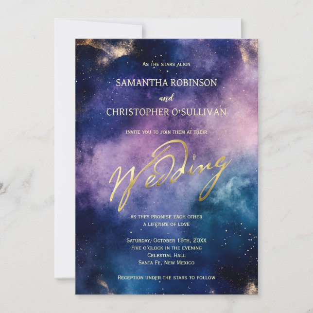 Luxury Gold Foil Starry Night Wedding Einladung (Vorderseite)