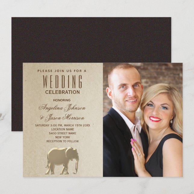 Luxury Gold Foto Wedding Einladung (Vorne/Hinten)
