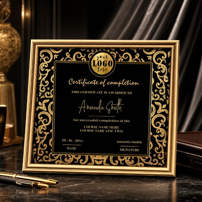 Luxury Gold Frame Certificate of Completion Award Einladung (#certificate #blackandgold #elegantframe #addlogo #luxurycertificate #classicframe #dicorativeframe)