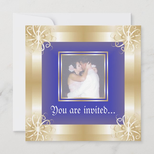 Luxury Gold Frame Wedding Foto Einladungen (Vorderseite)