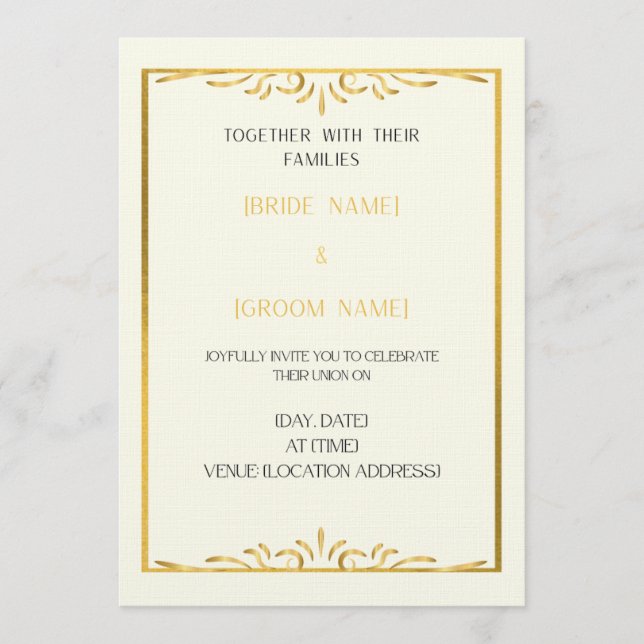 Luxury Gold Frame Wedding Invitation  Einladung (Vorderseite)