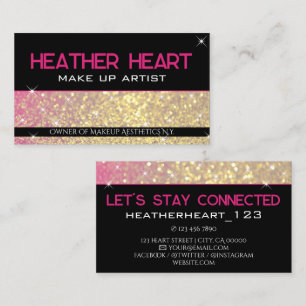 Luxury Gold Girly Neon Pink Black Glitzer Glam Visitenkarte