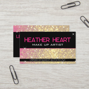Luxury Gold Girly Neon Pink Black Glitzer Glam Visitenkarte