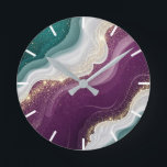 Luxury Gold Glitter Marble Pattern Runde Wanduhr<br><div class="desc">Soft flowing waves of teal and deep purple blend together with shimmering gold sparkles. A stylish abstract pattern with a modern and luxurious feel.</div>