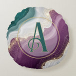 Luxury Gold Glitter Marble Pattern Rundes Kissen<br><div class="desc">Soft flowing waves of teal and deep purple blend together with shimmering gold sparkles. A stylish abstract pattern with a modern and luxurious feel.</div>
