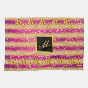 Luxury Gold Glitter Pink Floral Gift Geschirrtuch
