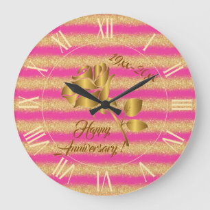 Luxury Gold Glitter Pink Floral Gift Große Wanduhr