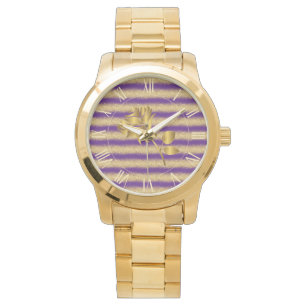 Luxury Gold Glitter Purple Floral Gift Armbanduhr
