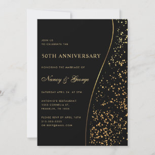 Luxury Gold Glitzer Black 50th Wedding Jubiläum Einladung
