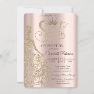 Luxury Gold Glitzer Dress Rose Gold Sweet 16 Einladung