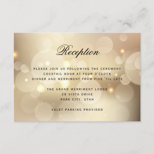 Luxury Gold Glitzer Light WEDDING REZEPTION Begleitkarte (Vorderseite)