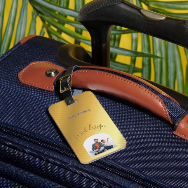 Luxury Gold Gradient Custom Photo & Name  Gepäckanhänger (Vorderseite Insitu 1)