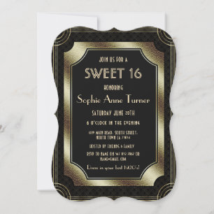 Luxury Gold Great Gatsby Art Deco 1920s SWEET 16 Einladung