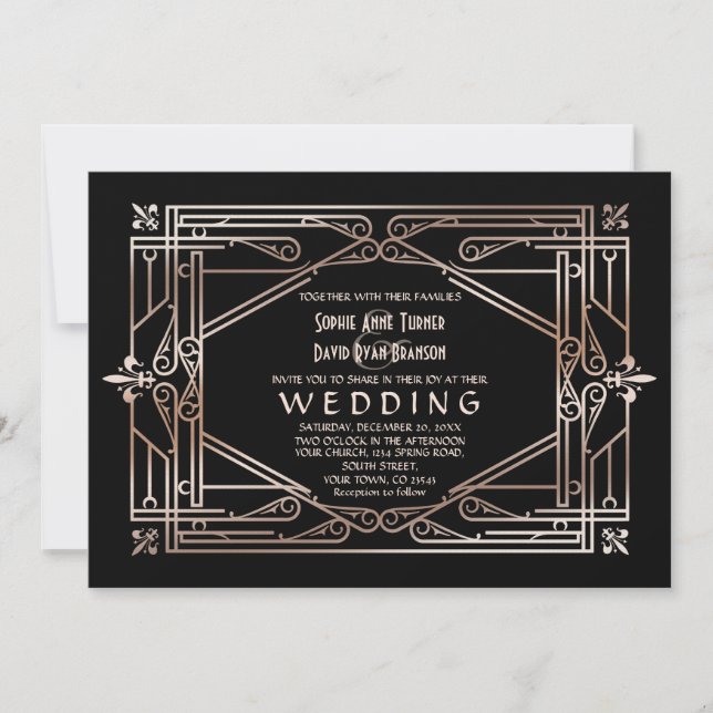 Luxury Gold Great Gatsby Art Deco 20er Hochzeit Einladung (Vorderseite)