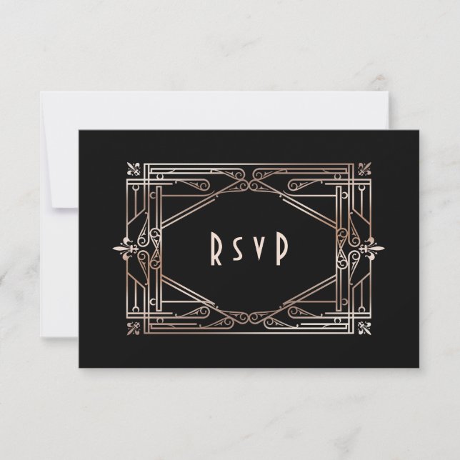 Luxury Gold Great Gatsby Art Deco 20er Hochzeit RSVP Karte (Vorderseite)