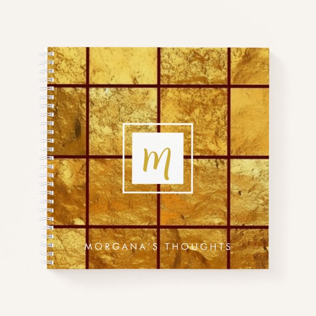 Luxury Gold Grid Sparkle Monogram Square Notizbuch (Vorderseite)
