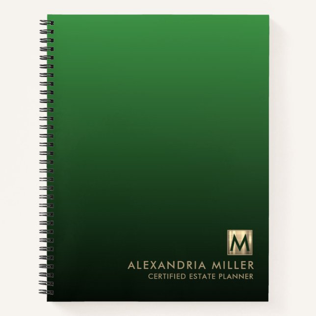 Luxury Gold Initial Logo Emerald Green Notizbuch (Vorderseite)