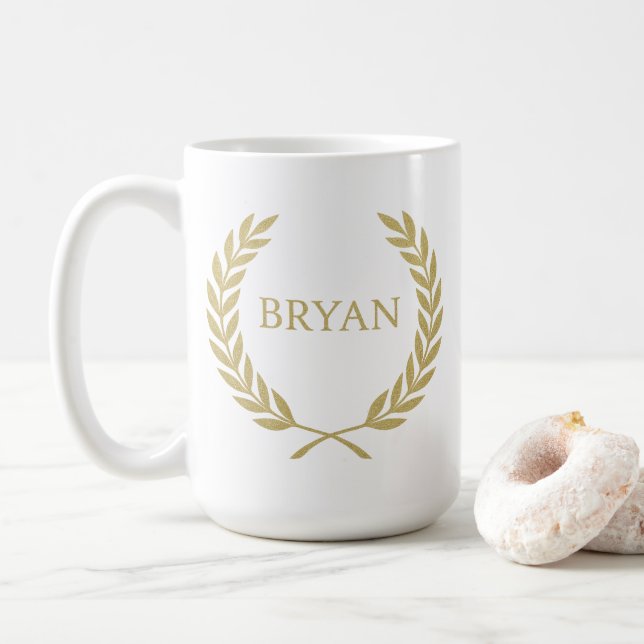 Luxury Gold Laurel Wreath Monogram Kaffeetasse (Mit Donut)