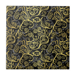 Luxury Gold Leaf Storybook Black Silver Fliese