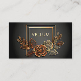 Luxury Gold Line Art Rose Floral Midnight Black Visitenkarte