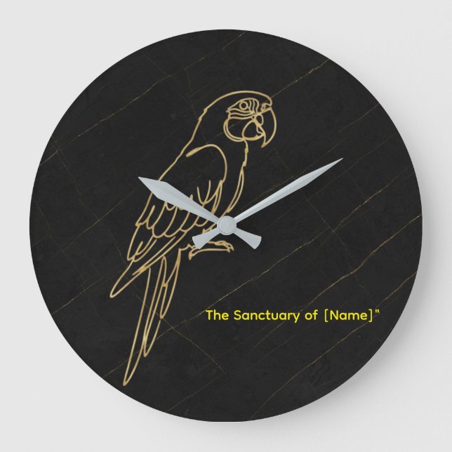 Luxury Gold Macaw Parrot Marble Clock Große Wanduhr (Vorderseite)