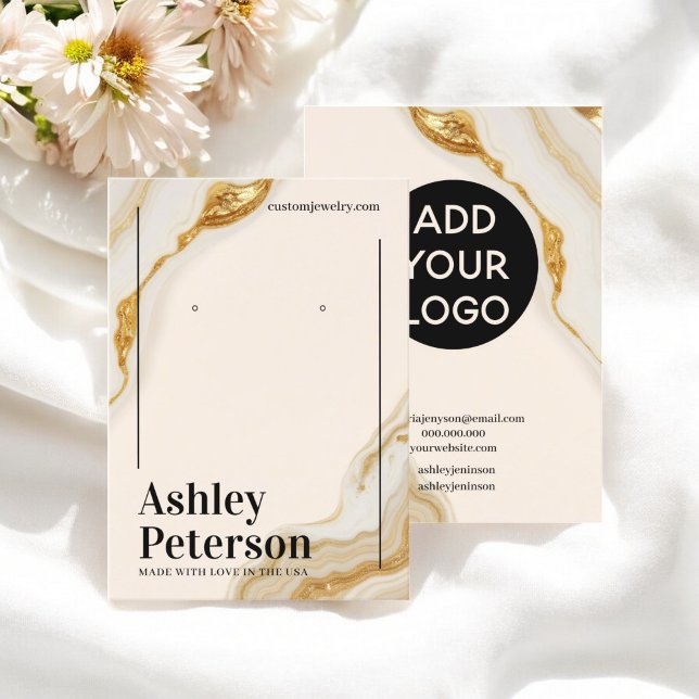 Luxury Gold Marble Foil Drehbuch Ohranzeige Visitenkarte (Luxury Gold Marble Foil script earring display Business Card)