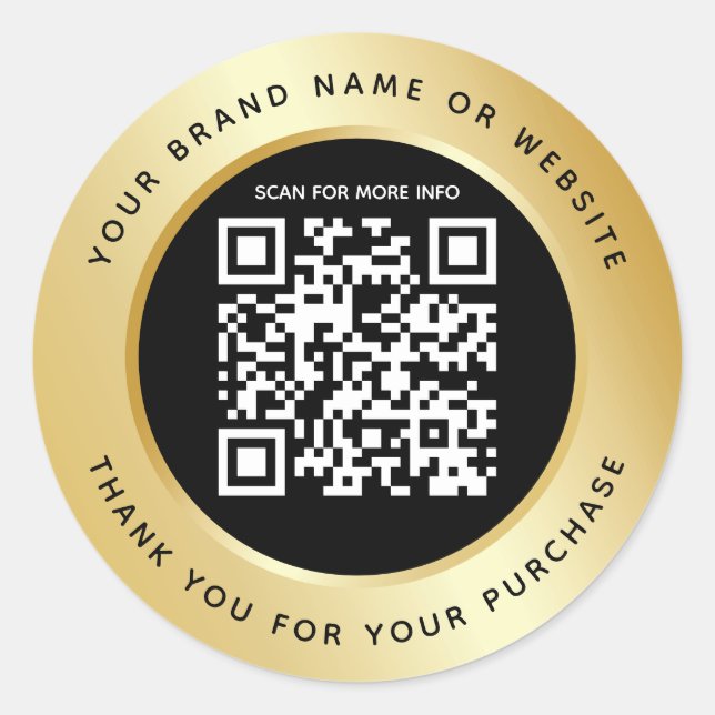 Luxury Gold Metallic Black QR Code Vielen Dank Runder Aufkleber (Vorderseite)
