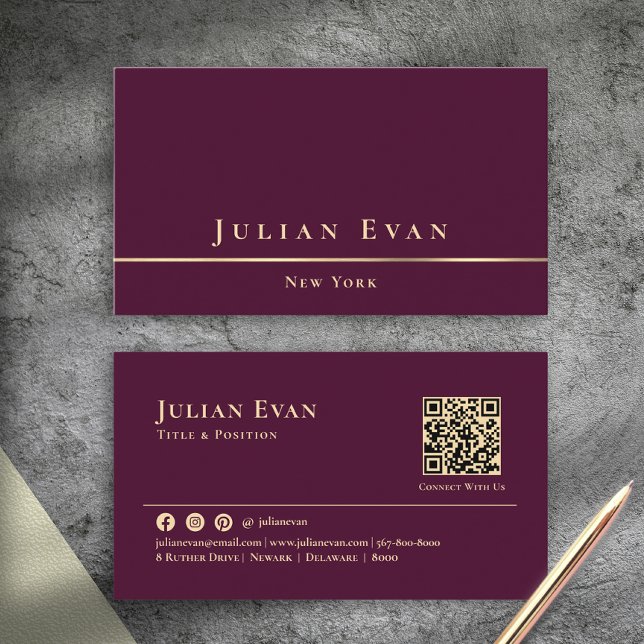 Luxury Gold Minimalistic Burgundy Wine Classy Visitenkarte (Luxury Gold Minimalistic Burgundy Wine Classy Business Card)