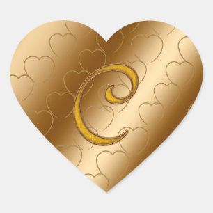 Luxury Gold Monogram C Herz-Aufkleber