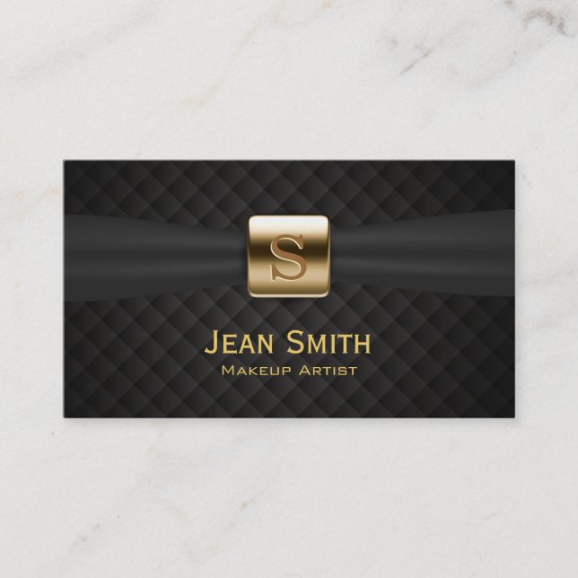 Luxury Gold Monogram Diamond Quilts Makeup Artist Visitenkarte (Vorderseite)