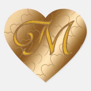 Luxury Gold Monogram M Herz-Aufkleber