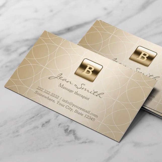 Luxury Gold Monogram Massage Therapie Visitenkarte (Von Creator hochgeladen)