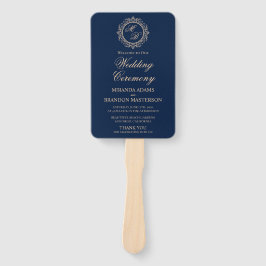 Luxury Gold Monogram Navy Blue Wedding Program Fächer