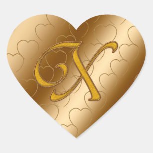 Luxury Gold Monogram X Herz-Aufkleber