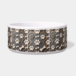 Luxury Gold Paw Print Ceramic Dog Bowl | Elegant Napf