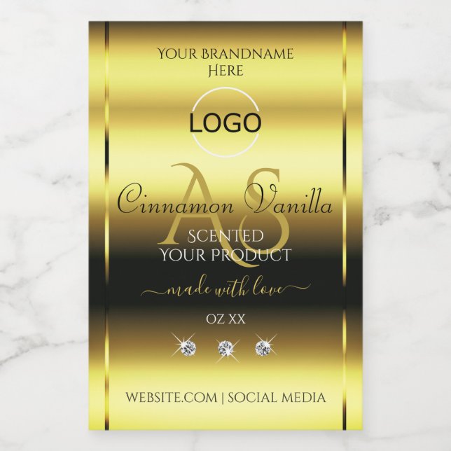 Luxury Gold Product Labels Jewels Monogram Logo Lebensmitteletikett (Einzelnes Label)