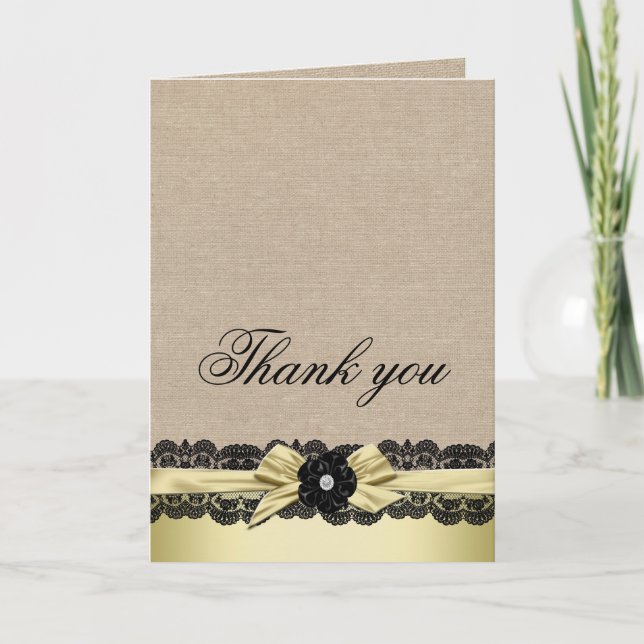 Luxury Gold Ribbon Burlap Lace Danke Karte (Vorderseite)