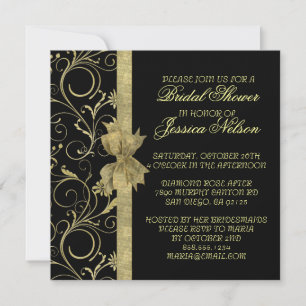 Luxury Gold Ribbon Damask Black Dusche Einladung