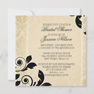 Luxury Gold Romantic Damask Douche Invitation