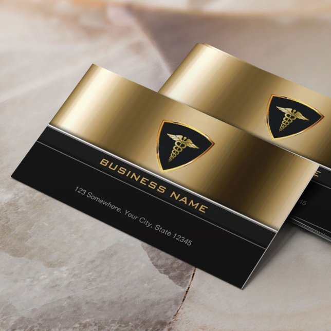 Luxury Gold Shield Medical Care Business Card Visitenkarte (Von Creator hochgeladen)