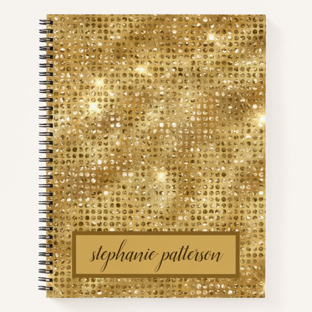 Luxury Gold Shimmering Sequins Individuelle Name Notizbuch (Vorderseite)