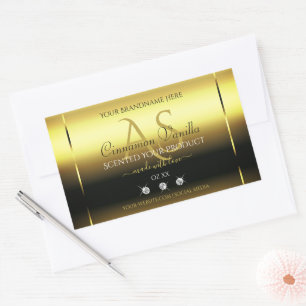 Luxury Gold Shimmery Product Label Juwelen Monogra Rechteckiger Aufkleber